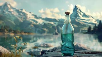 ai generiert ein Flasche von Wasser gegen das Hintergrund von ein Berg Fluss. generiert durch künstlich Intelligenz. foto