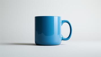 ai generiert ein fotografieren von ein einfach Blau Kaffee Becher auf ein Weiß Hintergrund. generiert durch künstlich Intelligenz. foto