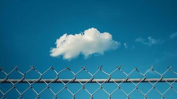 Wolken im das Blau Himmel hinter ein öffnen Kette Verknüpfung Zaun. foto