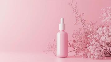 Serum Flasche im Rosa Hintergrund, Hautpflege Produkt Attrappe, Lehrmodell, Simulation foto