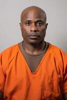 Gefängnis Polizeifoto Foto von Mitte alt afrikanisch amerikanisch Mann im Orange Overall