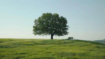 einsam Grün Eiche Baum im das Feld foto