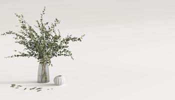 minimale Komposition mit Pflanzennahaufnahme im Hintergrund. Mockup-Szene mit leerem Platz für Text. 3D-Render-Illustration für die Schönheitspräsentation. foto
