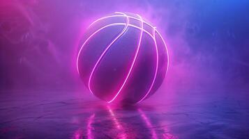 ai generiert Basketball Ball isoliert auf dunkel Hintergrund. Blau Neon- Banner. horizontal Sport Thema Poster, Gruß Karten, Überschriften, Webseite und App foto