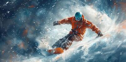 ai generiert Snowboarder im Aktion. extrem Winter Sport. foto