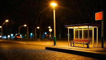 Miniatur Szene von Bus halt und Straße beim Nacht, foto