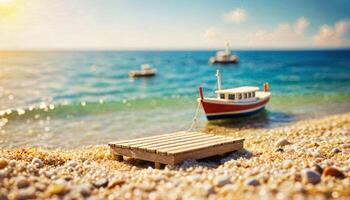 Miniatur Szene von Boot und Sand Strand Insel, foto