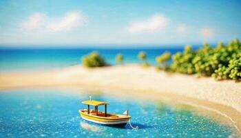 Miniatur Szene von Boot und Sand Strand Insel, foto