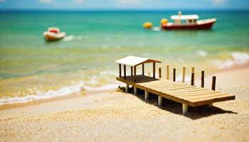 Miniatur Szene von Boot und Sand Strand Insel, foto