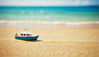 Miniatur Szene von Boot und Sand Strand Insel, foto