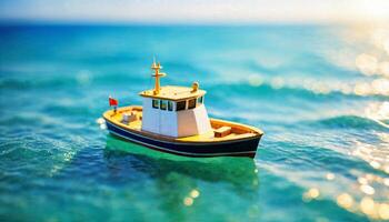 Miniatur Szene von Boot und Sand Strand Insel, foto