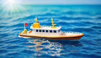 Miniatur Szene von Boot und Sand Strand Insel, foto