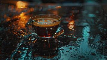 Kaffee im Glas Tasse auf nass Oberfläche foto