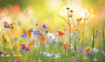 Nahansicht Aussicht von bunt Wildblumen, Sanft Fokus foto