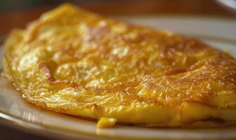 Nahansicht von ein golden Omelette auf ein Teller foto