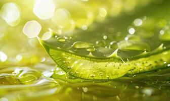 Nahansicht von ein frisch Schnitt Aloe vera Blatt Nässen mit Gel foto