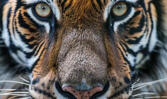 Nahansicht von ein sibirisch Tigers Gesicht unter Studio Beleuchtung foto