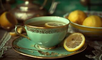 Bergamotte Tee serviert im zart Porzellan Tassen, Nahansicht Aussicht foto
