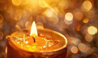 Nahansicht von ein Kerze umgeben durch ein Heiligenschein von Licht foto