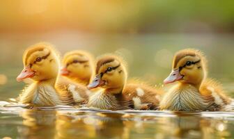 Entenküken Schwimmen im ein Teich, schließen oben Aussicht foto