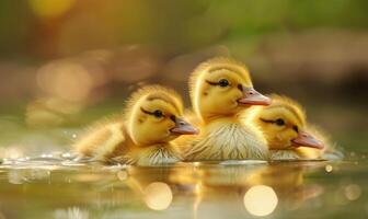 Entenküken Schwimmen im ein Teich, schließen oben Aussicht foto