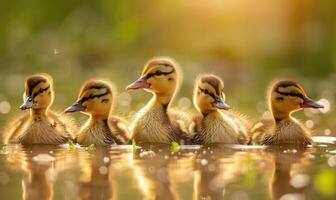 Entenküken Schwimmen im ein Teich, schließen oben Aussicht foto