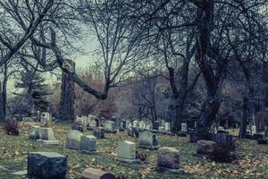 Rückseite von Grabsteinen auf einem alten Friedhof im Herbst foto