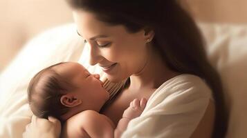 ai generiert glückselig Mutterschaft Erfassen das Glück von ein Mama und Baby zusammen. erstellt mit generativ ai foto