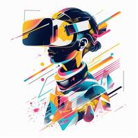 ein jung Mann im ein vr Headset. abstrakt Bild. Illustration foto