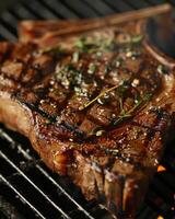 Rindfleisch Steak gegrillt mit ein Tiefe von Feld foto