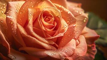 ai generiert Rose mit Wasser Tröpfchen perfekt zum romantisch Entwürfe, Valentinsgrüße Tag, Gruß Karten, Hochzeit Einladungen, oder Natur thematisch Projekte. foto