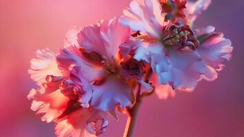ai generiert schließen oben von Rosa Iris Blume mit Sanft Fokus und verschwommen Hintergrund foto