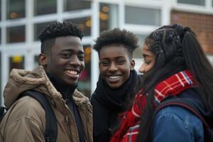 ai generiert glücklich Schule Studenten, großartig Momente und Erinnerungen, Klassenzimmer, Begeisterung zum Lernen, feiern das Reise von Bildung gefüllt mit Lachen und Freundschaft. foto