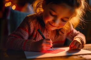 ai generiert Kinder machen herzförmig Papier Geschenke zu ausdrücken ihr Liebe zu ihr Mütter auf Mutter Tag. foto