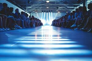 Publikum sitzend entlang das Runway beim ein Mode Show unter Scheinwerfer. foto
