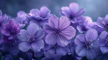 ai generiert Cluster von lila und Blau Blumen foto