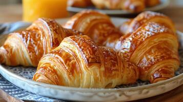 ai generiert Korb von Croissants auf Tabelle foto