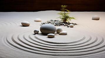 ai generiert ein Zen Garten mit Felsen und Sand vereinbart worden im ein harmonisch Design. generativ ai foto