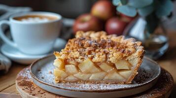 ai generiert Stück von Kuchen mit Kaffee foto