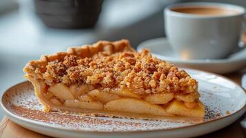 ai generiert Stück von Kuchen mit Kaffee foto