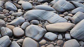 ai generiert ein Nahansicht von texturiert Flussbett Felsen mit einzigartig Formen. generativ ai foto