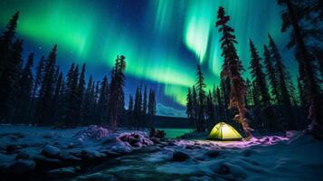 ai generiert ein blendend Nacht unter das Aurora Borealis. generativ ai foto