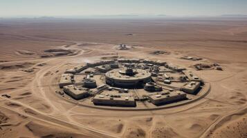 ai generiert ein Militär- Base im ein Wüste Landschaft. generativ ai foto