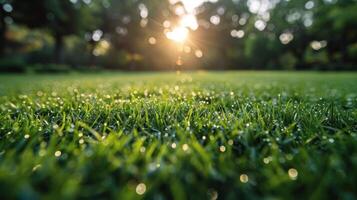 ai generiert hell Sonne scheint durch Gras foto