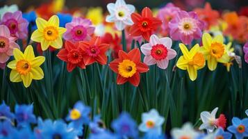 ai generiert Cluster von Blumen wachsend im Boden foto