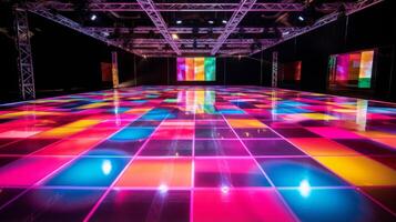 ai generiert Disko tanzen Fußboden mit Neon- Farbtöne. generativ ai foto