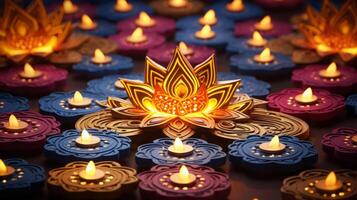 ai generiert Diwali Dekorationen mit kompliziert Entwürfe. generativ ai foto