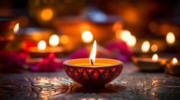 ai generiert Diwali Diya Gießen ein warm glühen. generativ ai foto