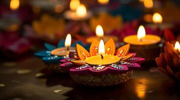 ai generiert Diwali Diya mit schön Dekorationen. generativ ai foto