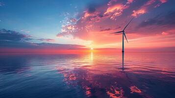 ai generiert Wind Turbine im Mitte von Wasser foto